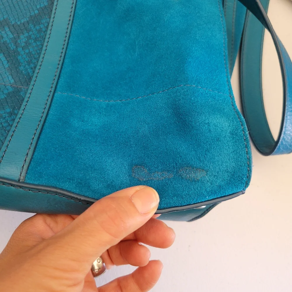 Fossil Suede and Leather Lagoon‎ Blue Carmen Tote Shopper Purse Bag